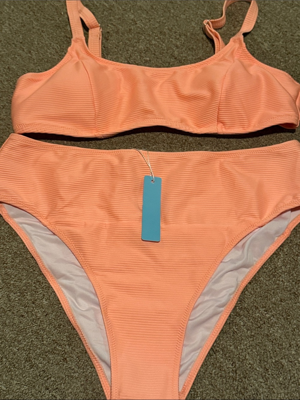 High-Rise Ribbed Bikini Set in Peach
